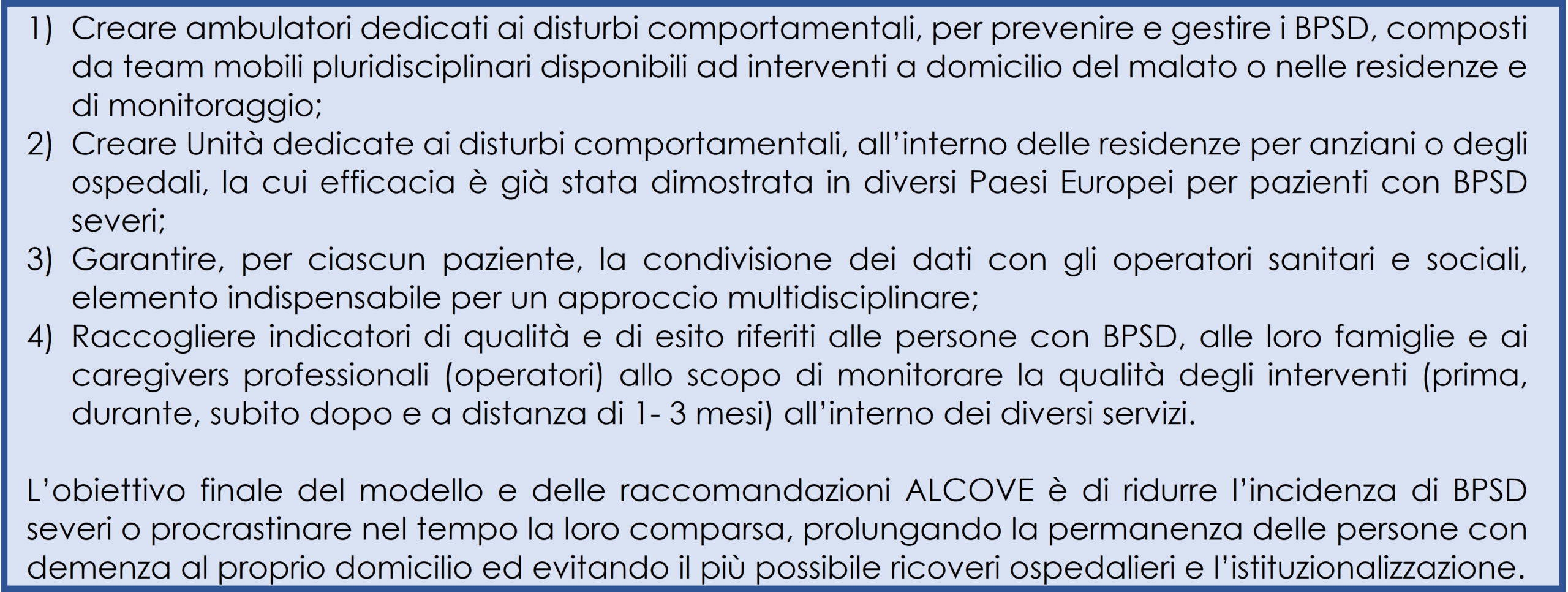 Sintesi delle Raccomandazioni ALCOVE