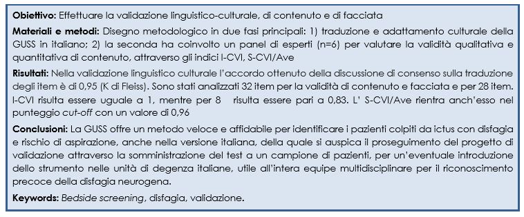 Lo screening infermieristico della disfagia del paziente con ictus in fase acuta: validazione italiana del contenuto del “Gugging Swallowing Screen”