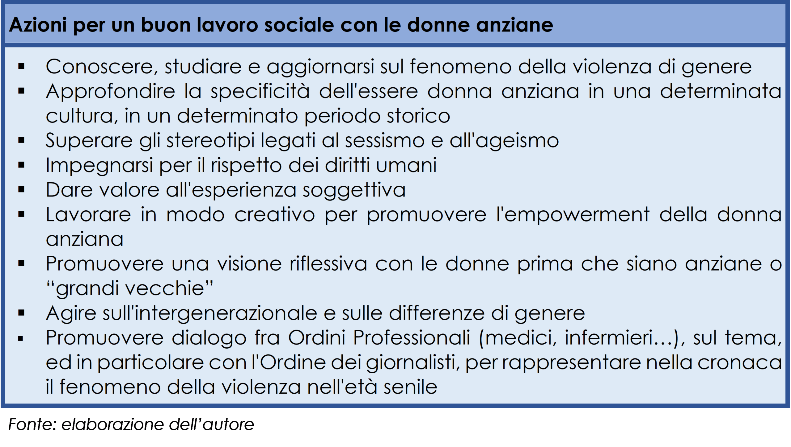 Azioni per un buon lavoro sociale con le donne anziane