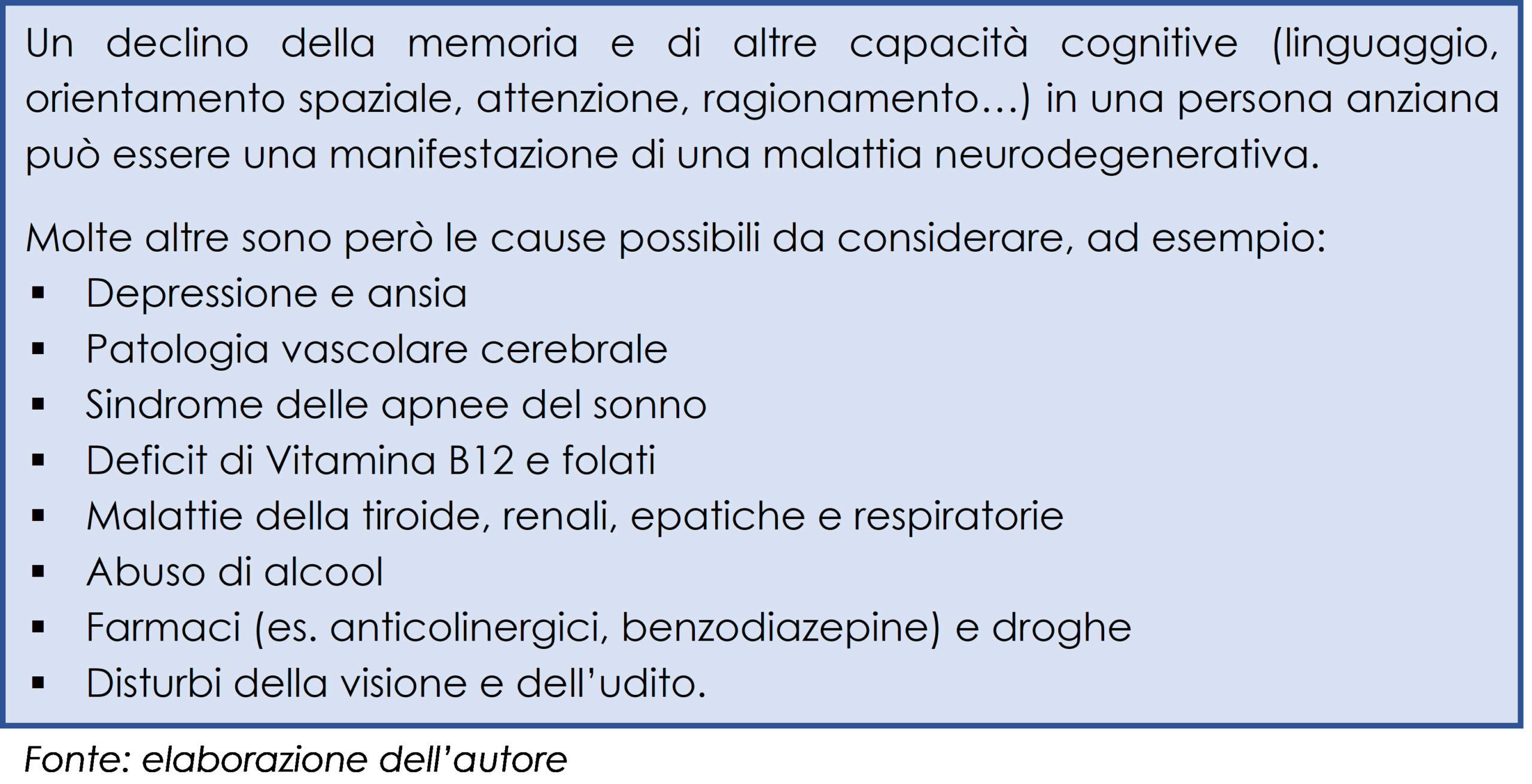 Cause di declino cognitivo nel soggetto anziano