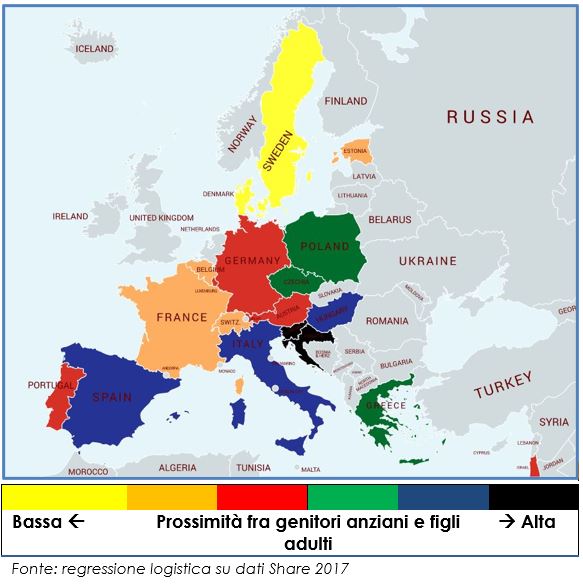 Prossimit&agrave; dei genitori ultraottantenni con i loro figli, al netto di altre caratteristiche dei genitori, per 17 paesi europei e Israele nel 2017