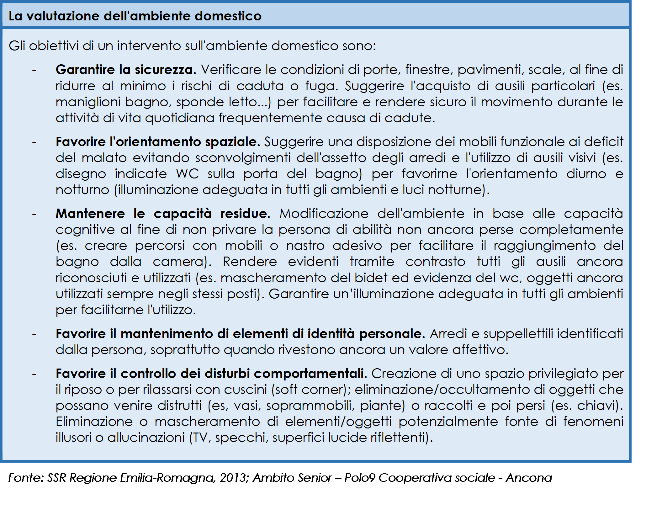 La valutazione dell'ambiente domestico dove vive una persona affetta dal morbo di Alzheimer