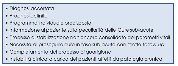 U.O. di Cure sub-acute: criteri di access