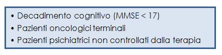 U.O. di Cure sub-acute: criteri di esclusione