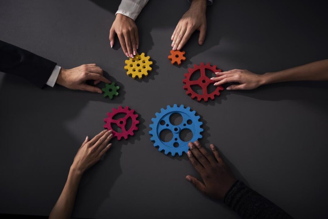 Business Team Connect Pieces Gears Teamwork Partnership Integration Concept