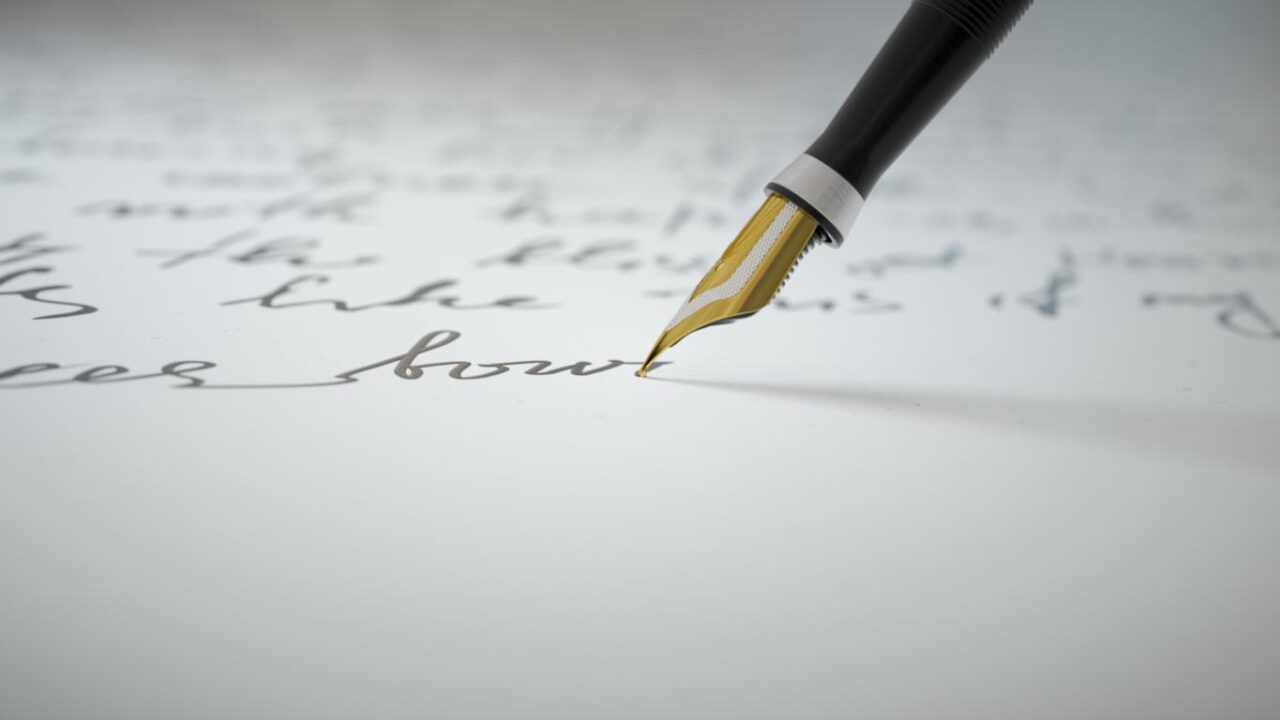 D Render Ink Pen Writes Verse Paper Close Up