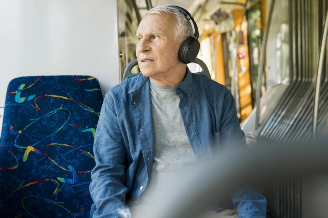 Front View Old Man Public Transportation
