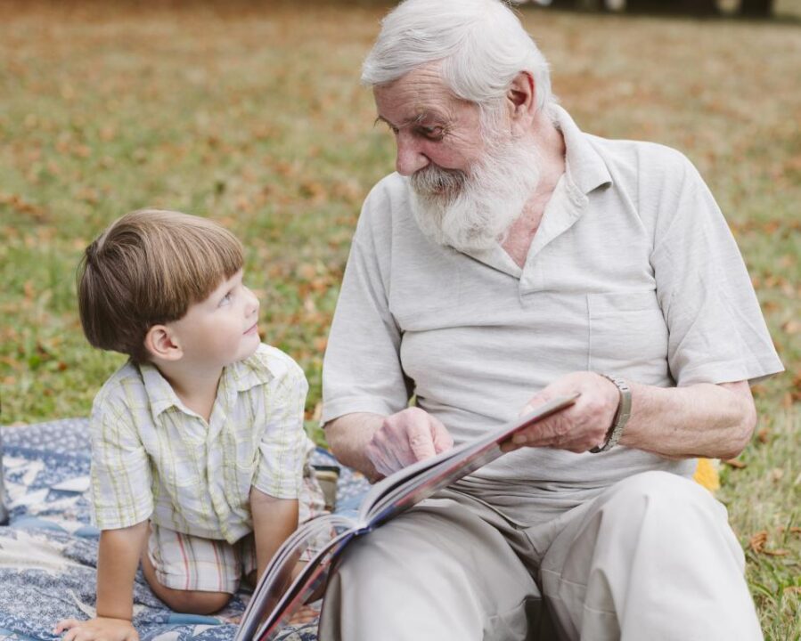 Grandpa Reading Grandson Park