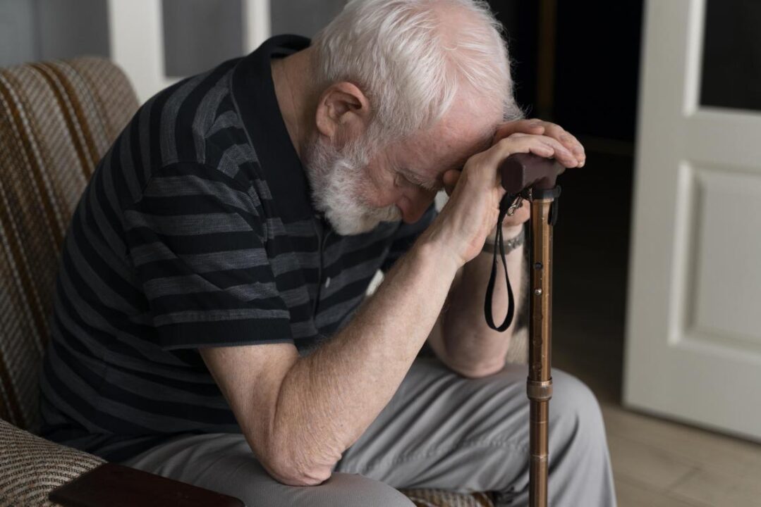 Senior Man Confronting Alzheimer Disease