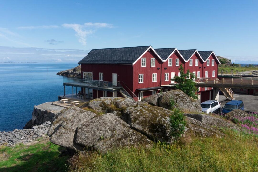 Traditional Norwegian Red Houses On The Sea Lofoten Archipelago Norway